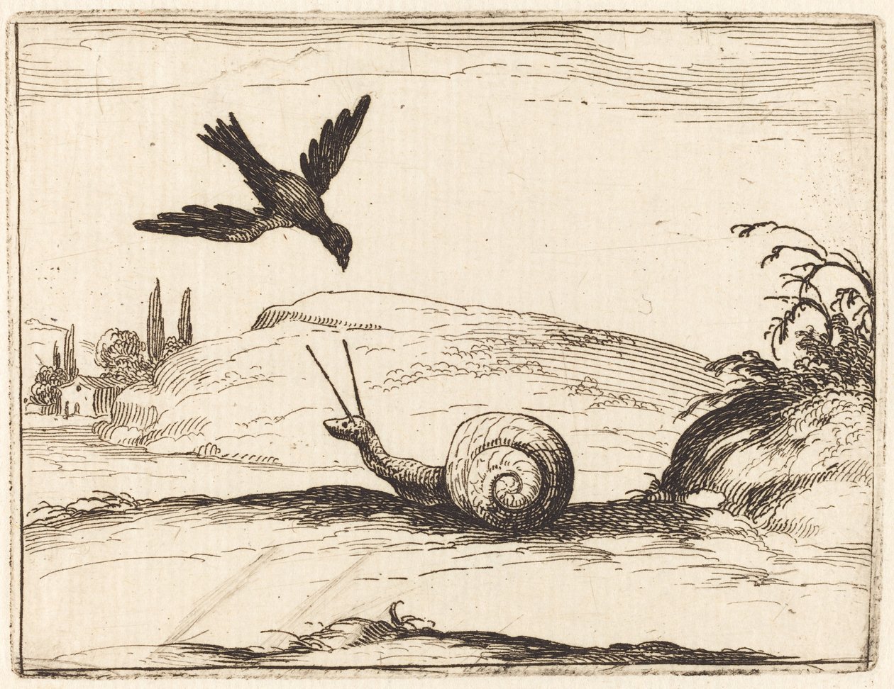 Crow and Snail by Jacques Callot