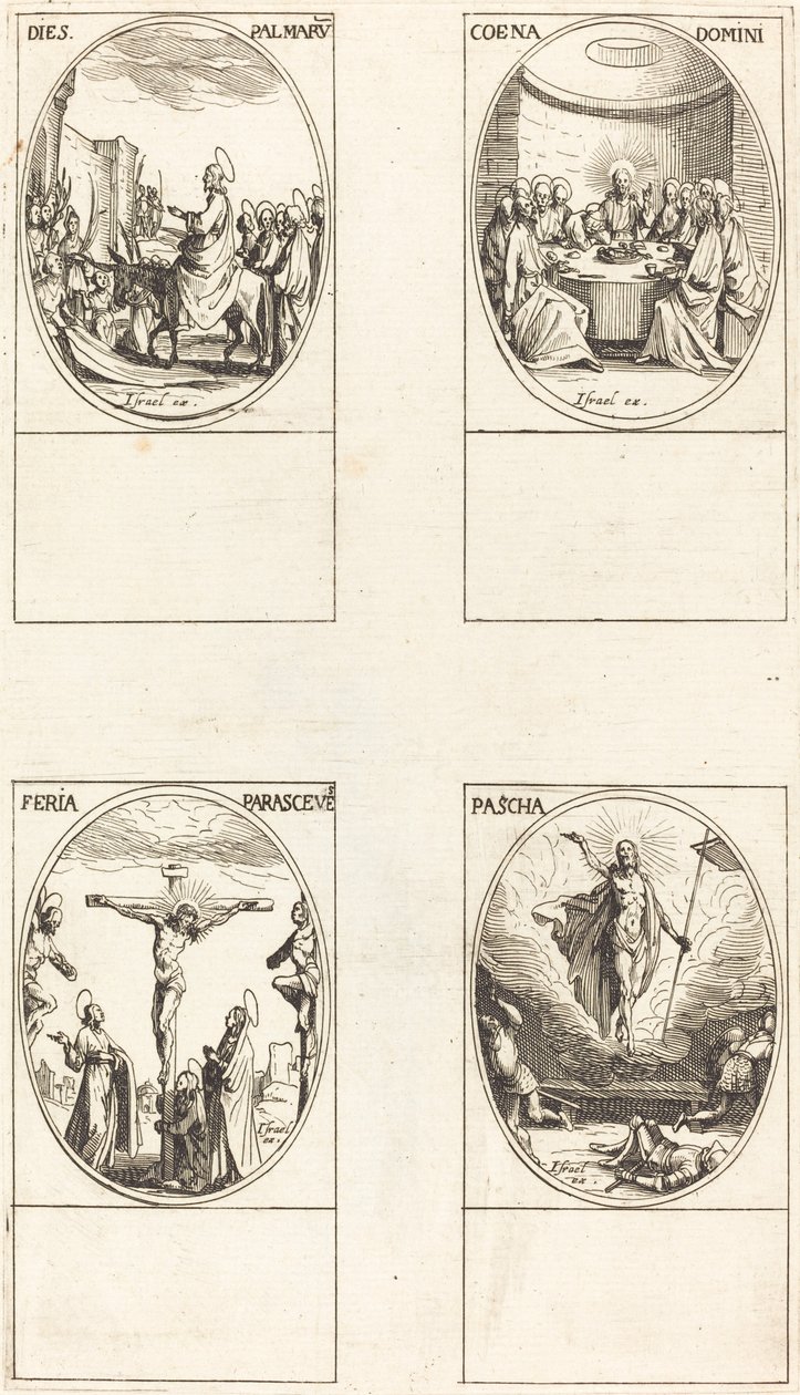 Entry into Jerusalem; Last Supper; Crucifixion; Resurrection by Jacques Callot