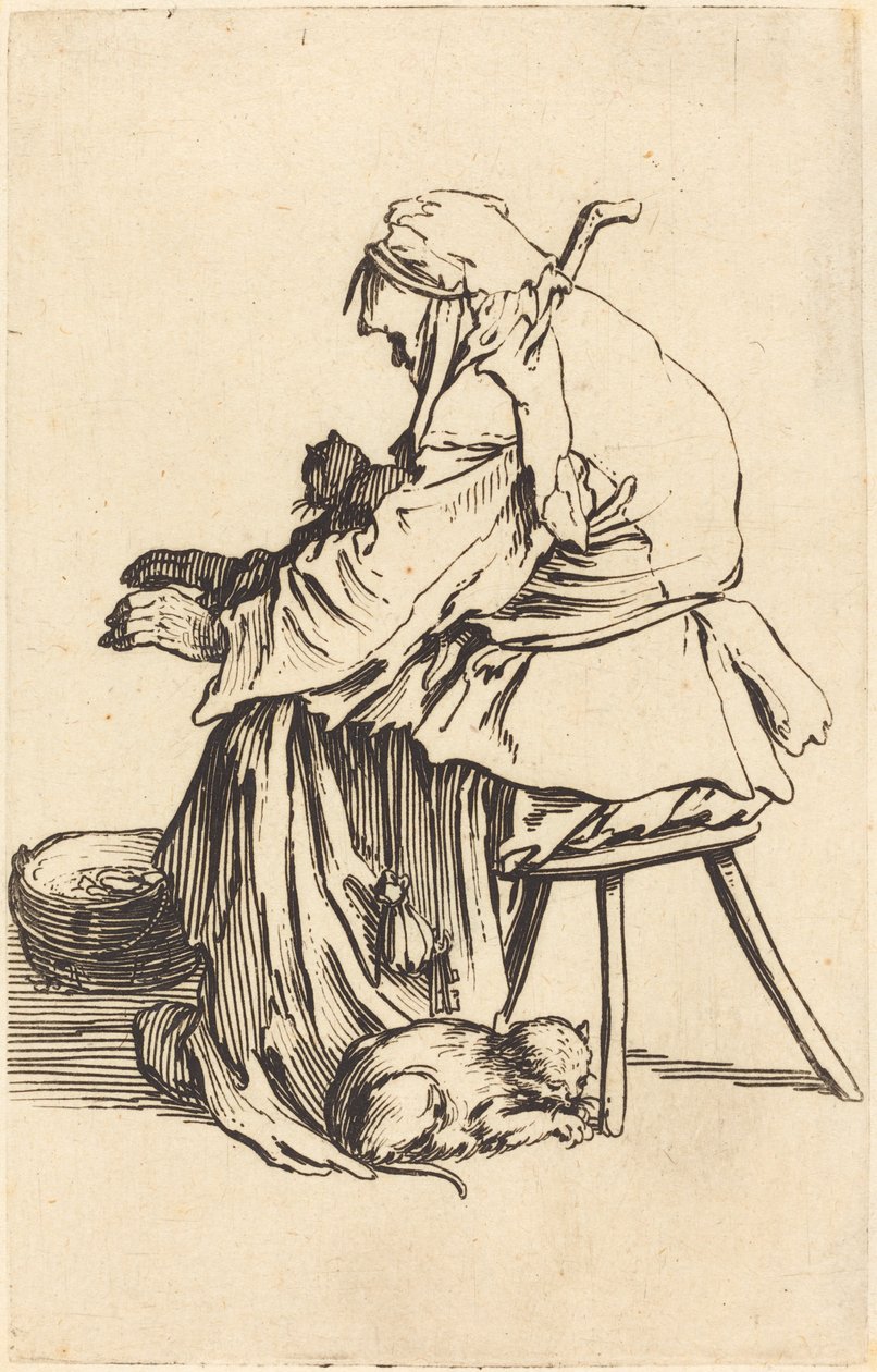 Old Woman with Cats by Jacques Callot