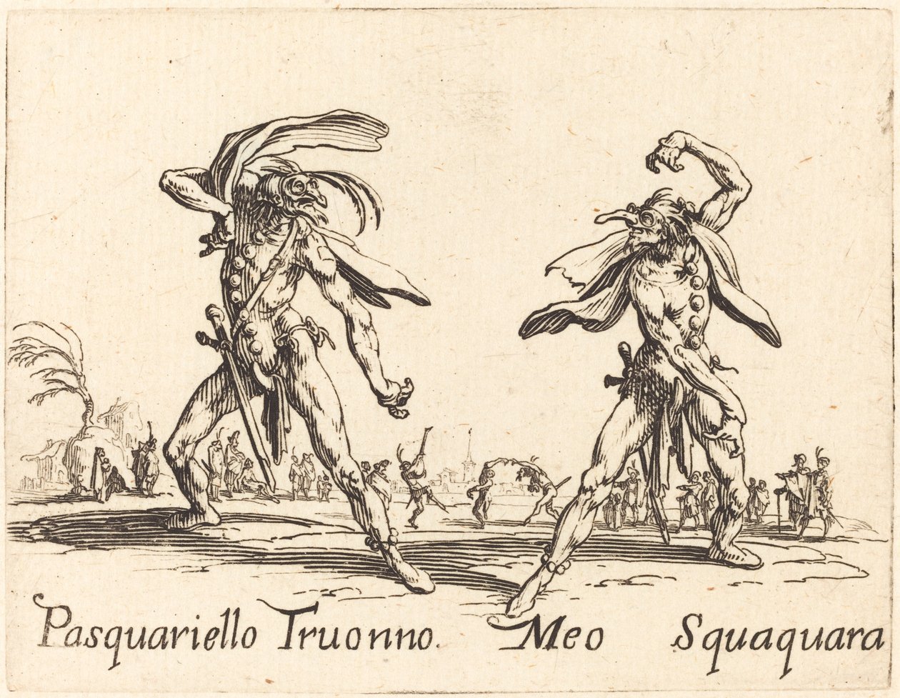 Pasquariello Truonno and Meo Squaquara by Jacques Callot