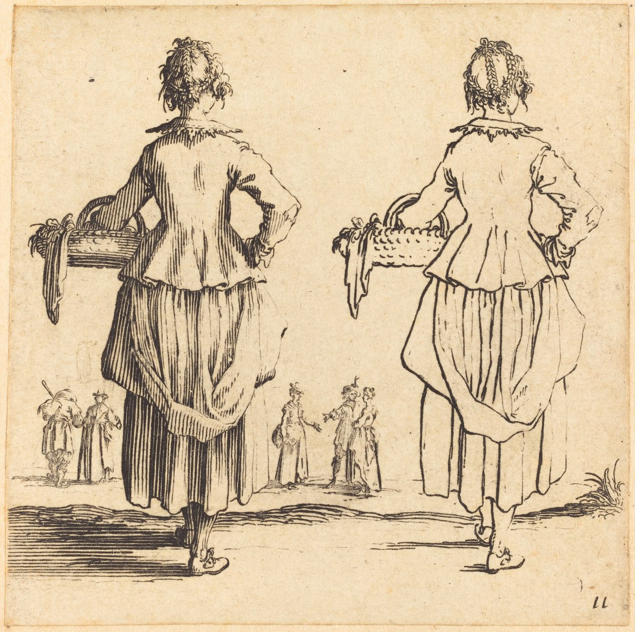 Peasant Woman with Basket, Seen from Behind by Jacques Callot