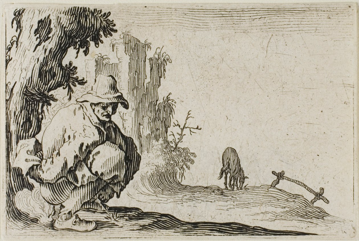 The Peasant Squatting, from The Caprices by Jacques Callot
