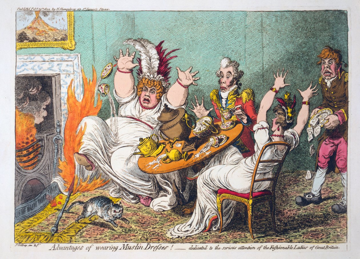 Advantages of Wearing Muslin Dresses! Dedicated to the Serious Attention of the Fashionable Ladies of Great Britain, pub. 1802 by James Gillray