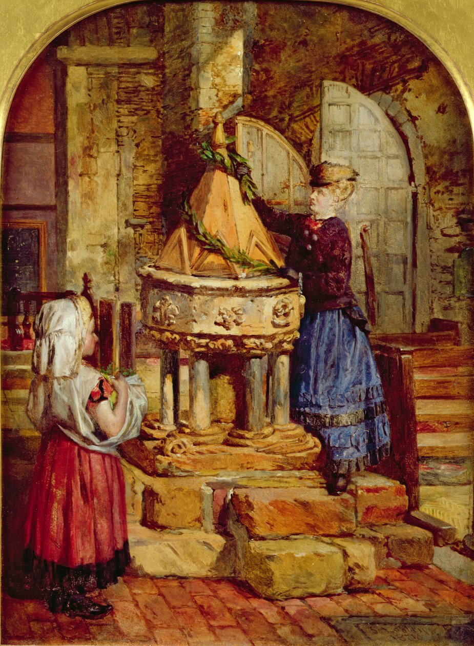 Decorating the Old Font, 1871 by James Lobley