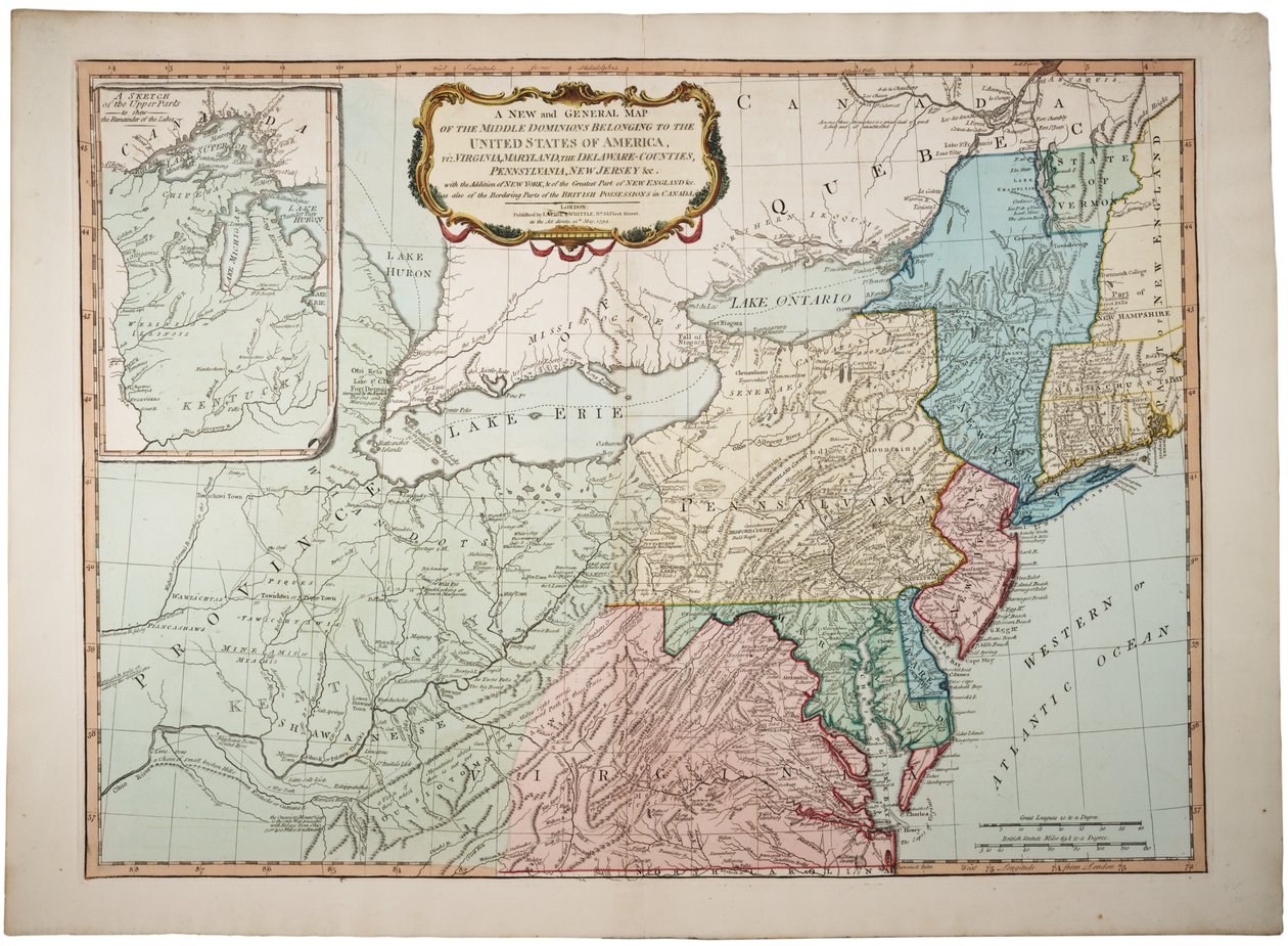 A New and General Map of the Middle Dominion Belonging to the United States, 14th May 1794 by James and Laurie, Robert Whittle