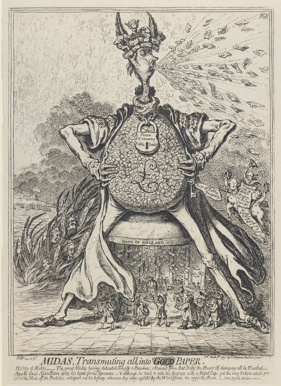 Midas, Transmuting All into Gold Paper, 1797 by James Gillray