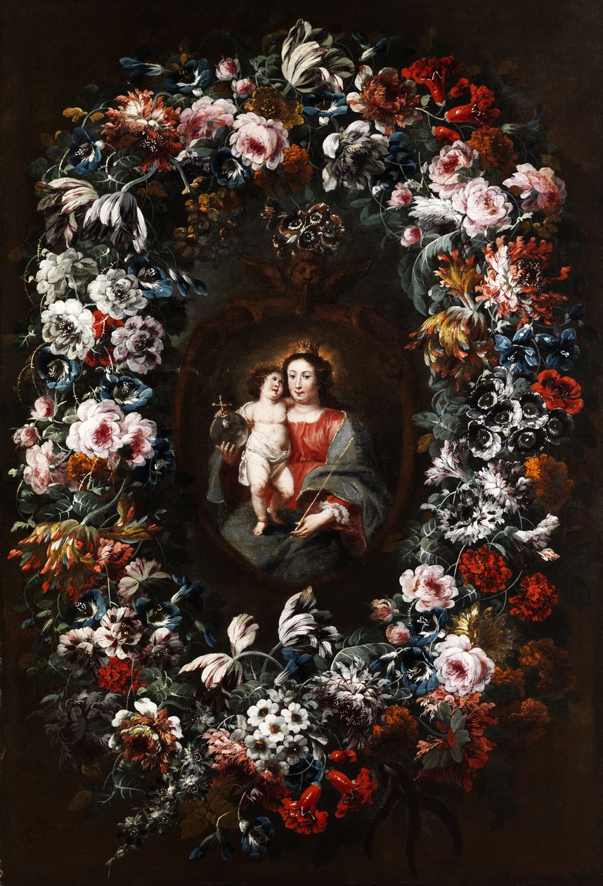 Virgin with Child in a Large Flower Garland by Jan Baptist Morel