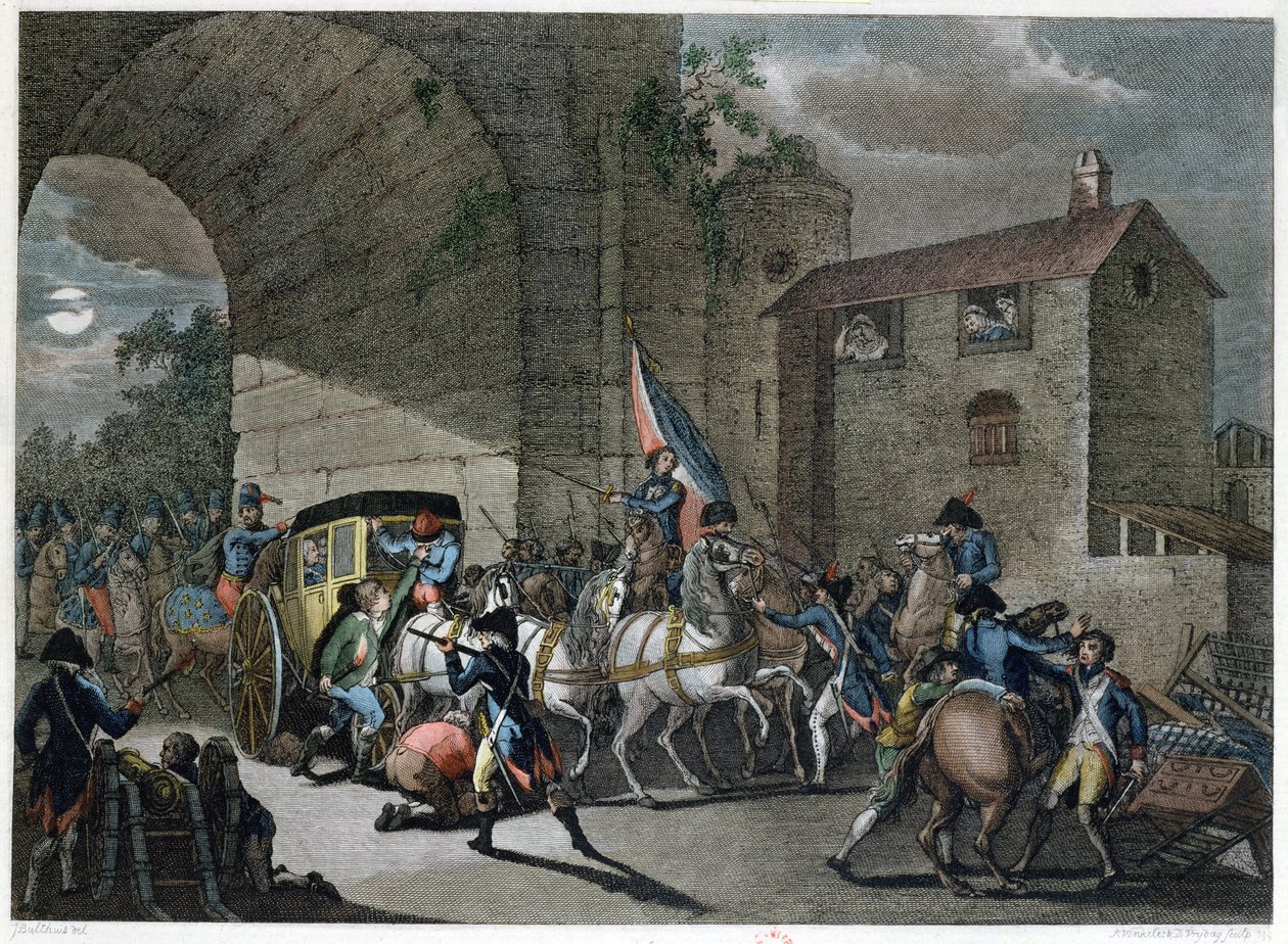 The Arrest of Louis XVI at Varennes, 22nd June 1791, engraved by Reinier Vinkeles and Daniel Vrydag by Jan Bulthuis