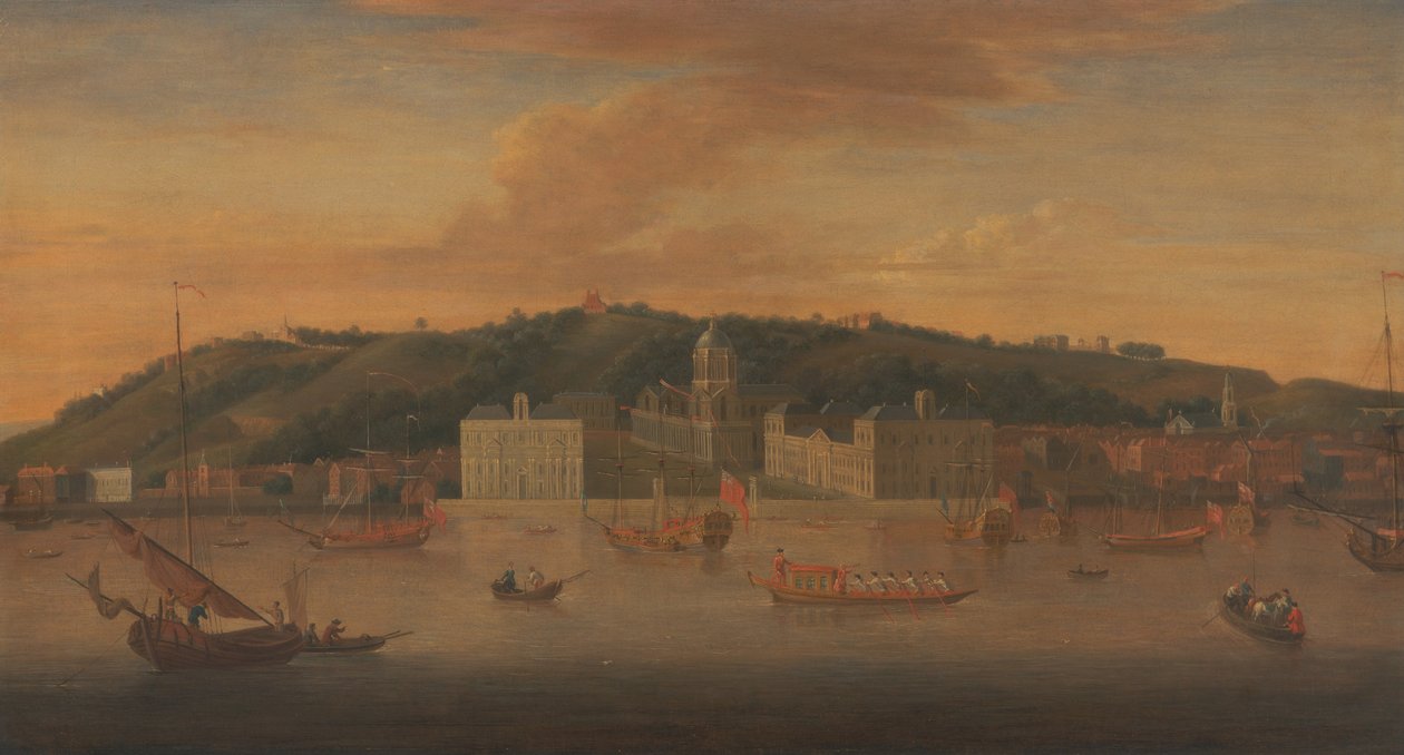 A View of Greenwich from the River with Many Boats by Jan Griffier
