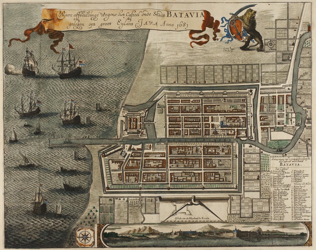 Map of the Castle and the City of Batavia, on the island of Java (now Jakarta, Indonesia) by Jan Janssonius
