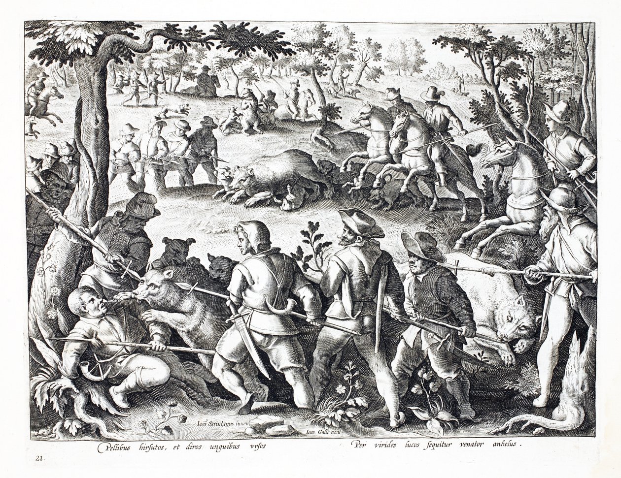 Bear hunting with dogs and spears, illustration from 