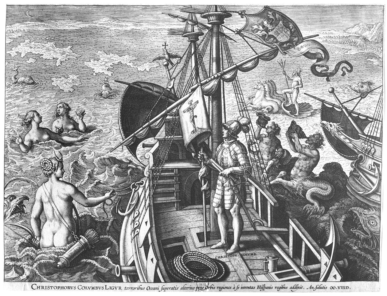 Christopher Columbus on Board His Caravel, Discovering America by Jan van der Straet