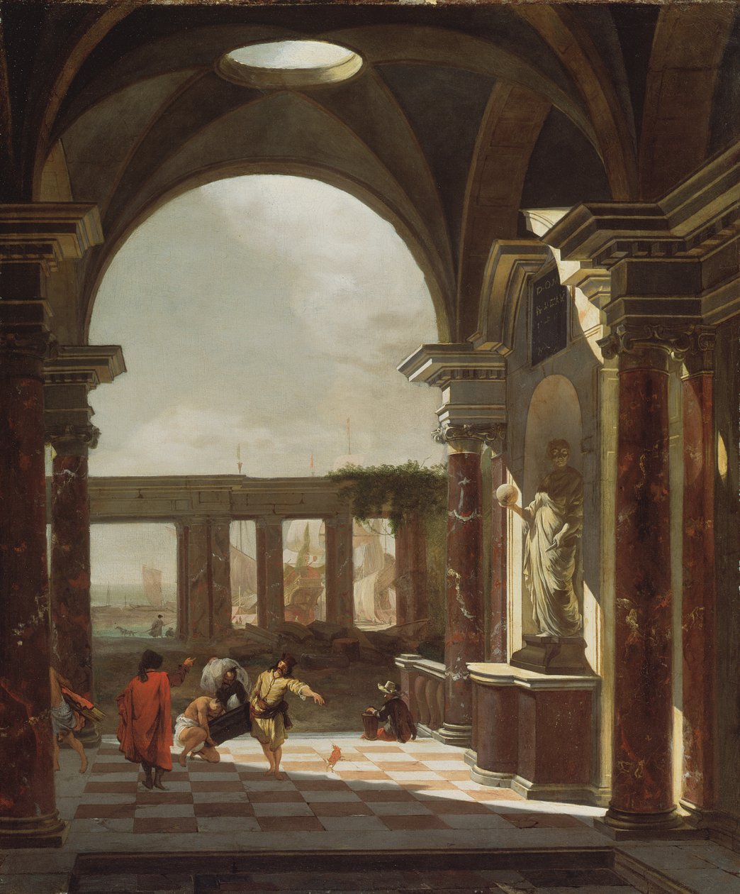 Architectural capriccio with oriental figures by Jan Baptist Weenix