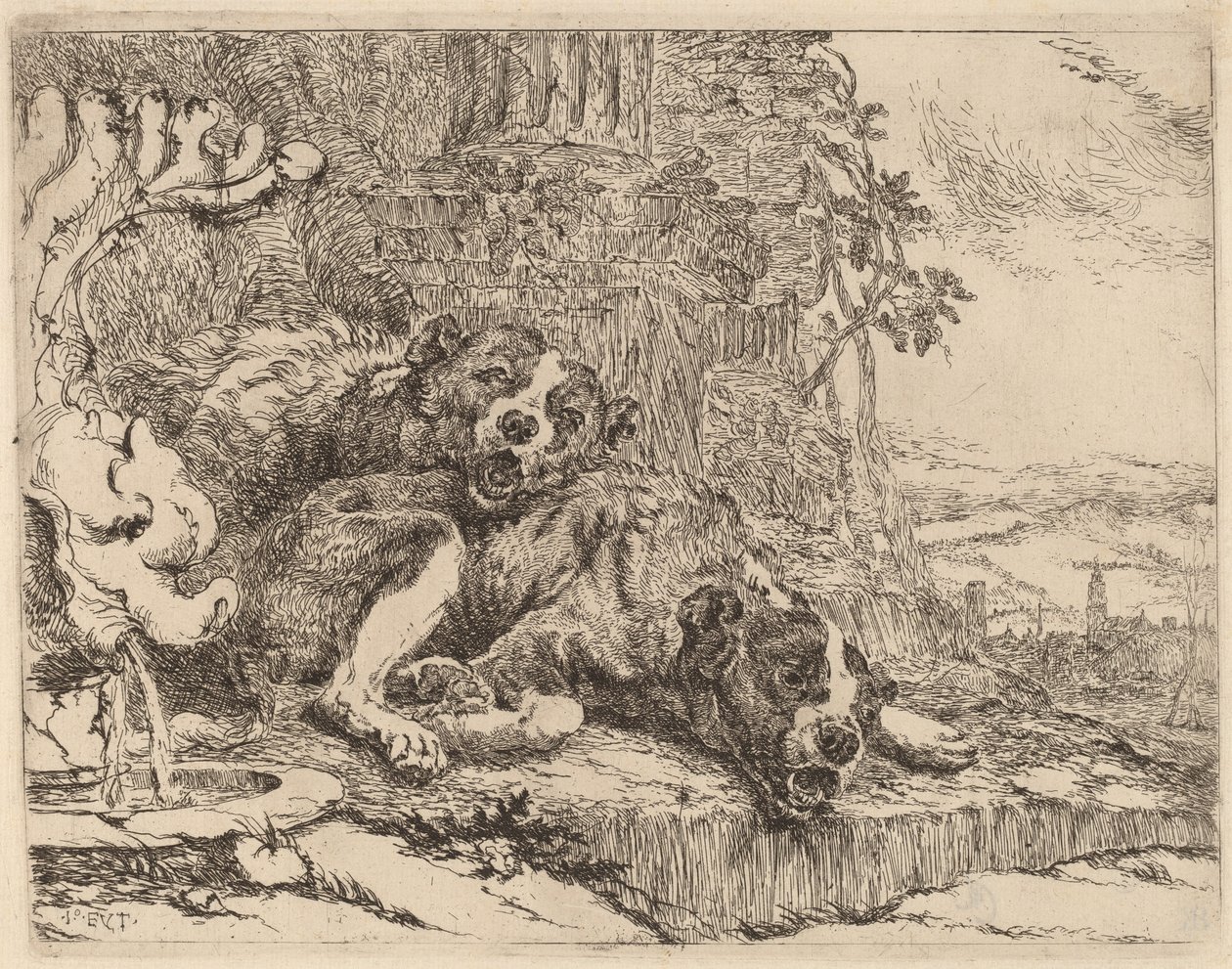 Two Mastiffs beside a Fountain by Jan Fyt