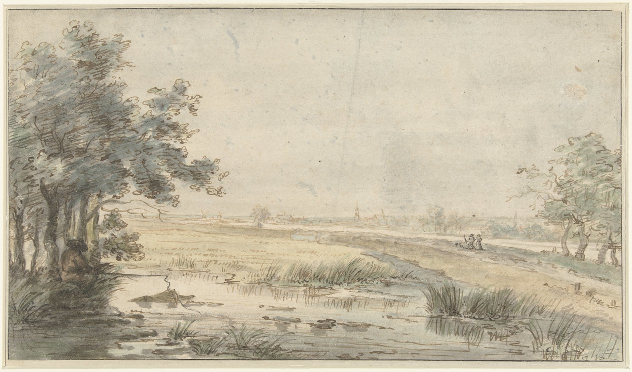 Landscape with an Angler by the Water by Jan Hulswit