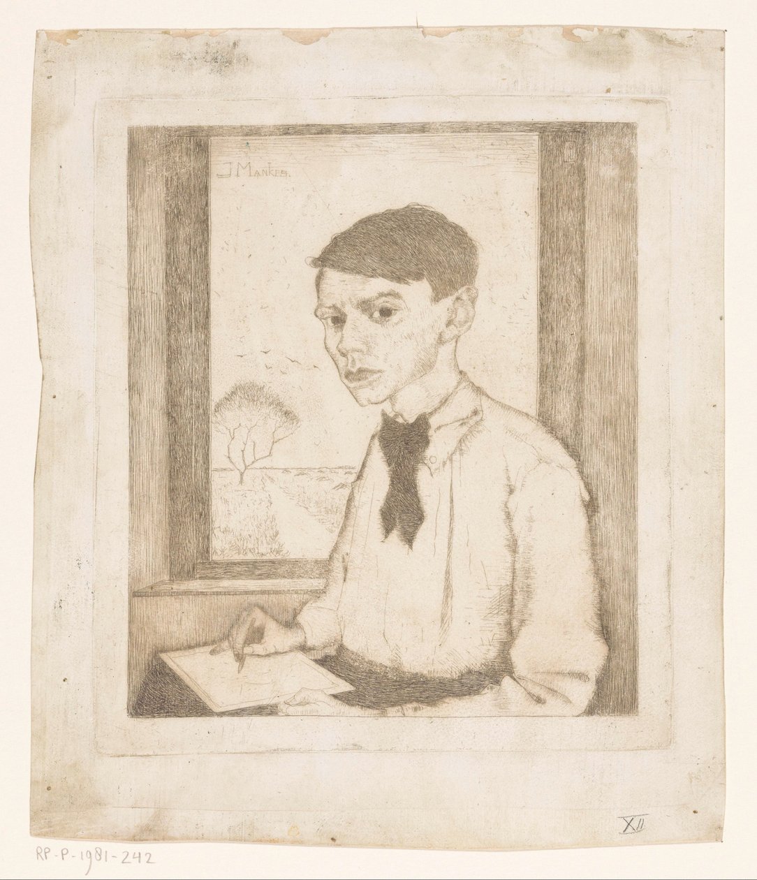 Self-Portrait Drawing by a Window by Jan Mankes