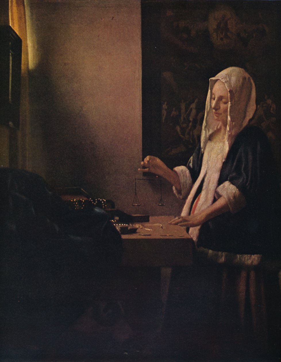 Woman Holding a Balance by Jan Vermeer van Delft