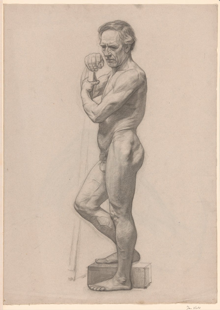 Standing Male Nude with Stick, Facing Left by Jan Veth