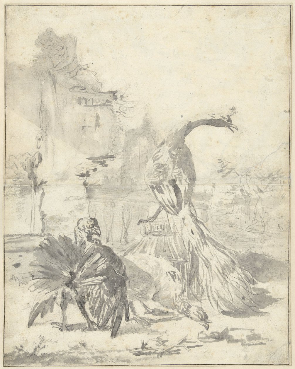 Poultry Yard with a Peacock and Two Turkeys by Jan Baptist Weenix