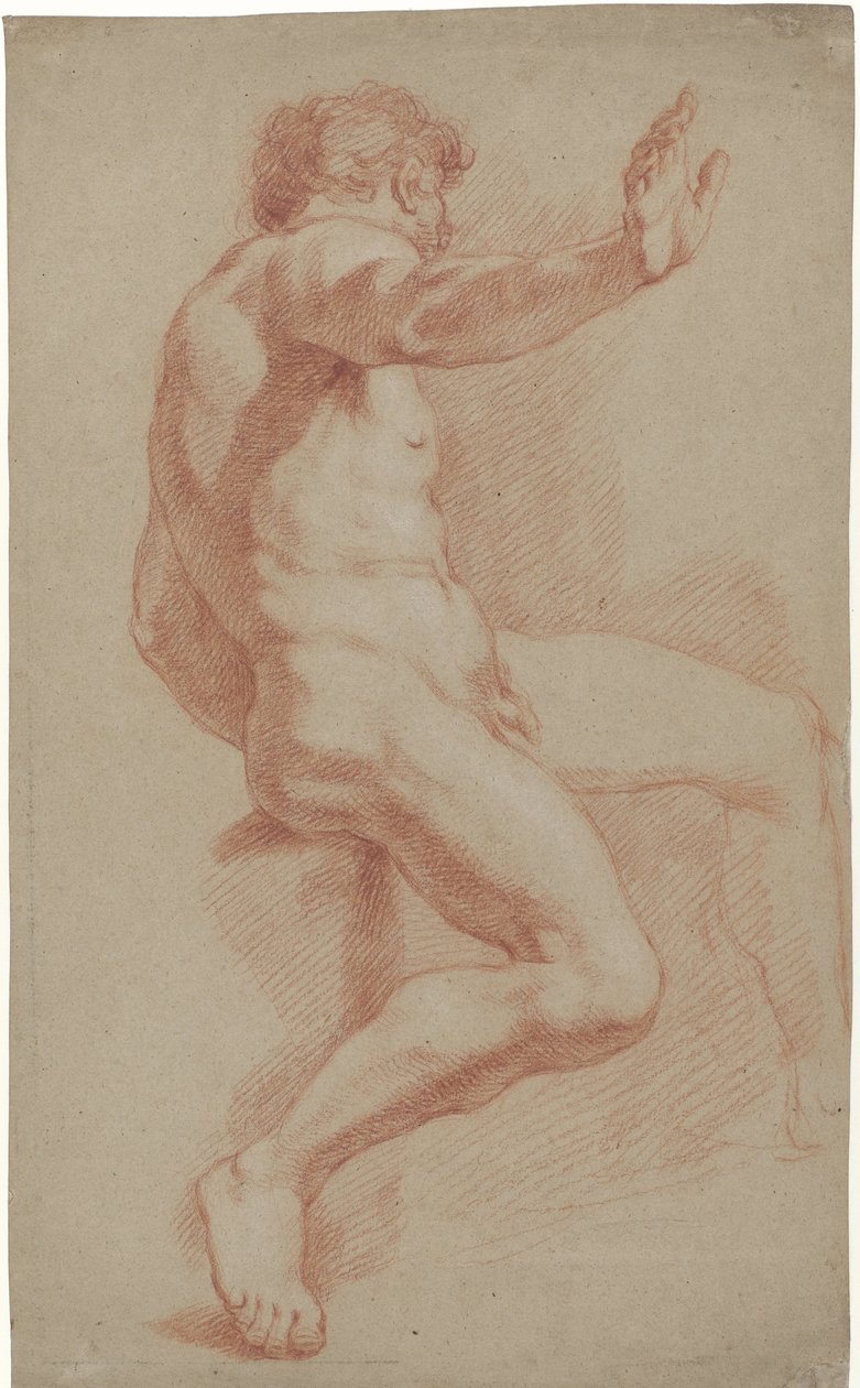 Seated Male Nude, Profile to the Right by Jan Willem Pieneman