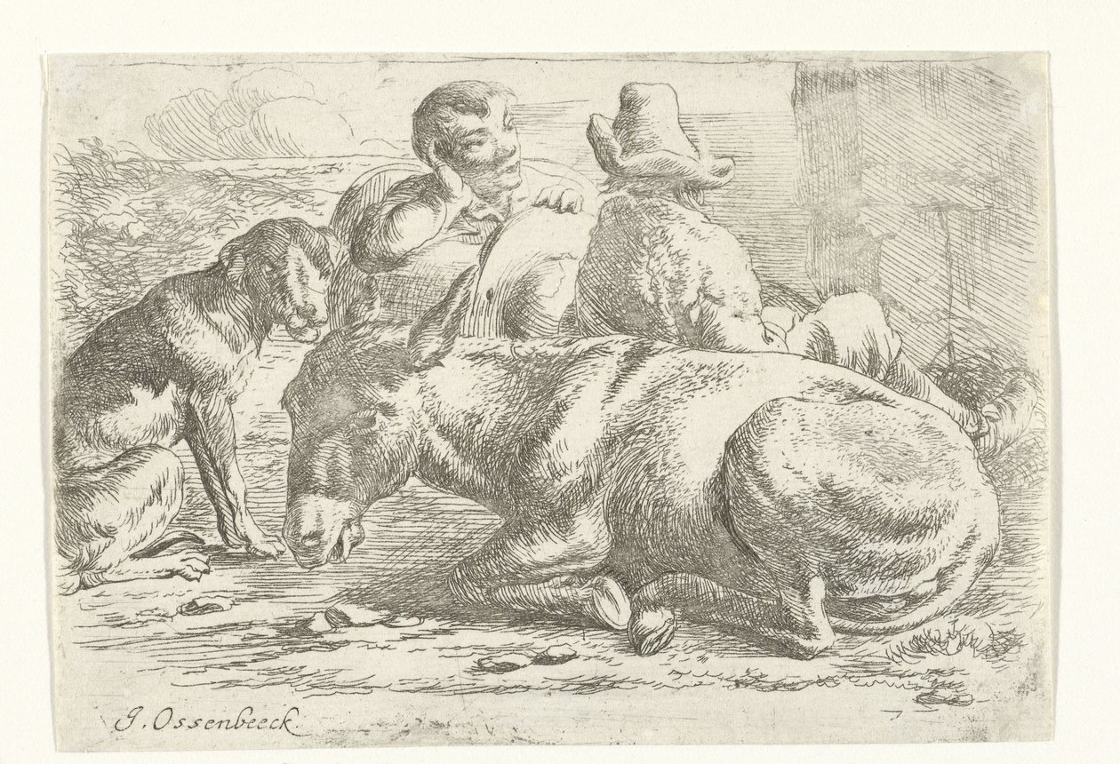 Two Resting Donkey Drivers by Jan van Ossenbeeck
