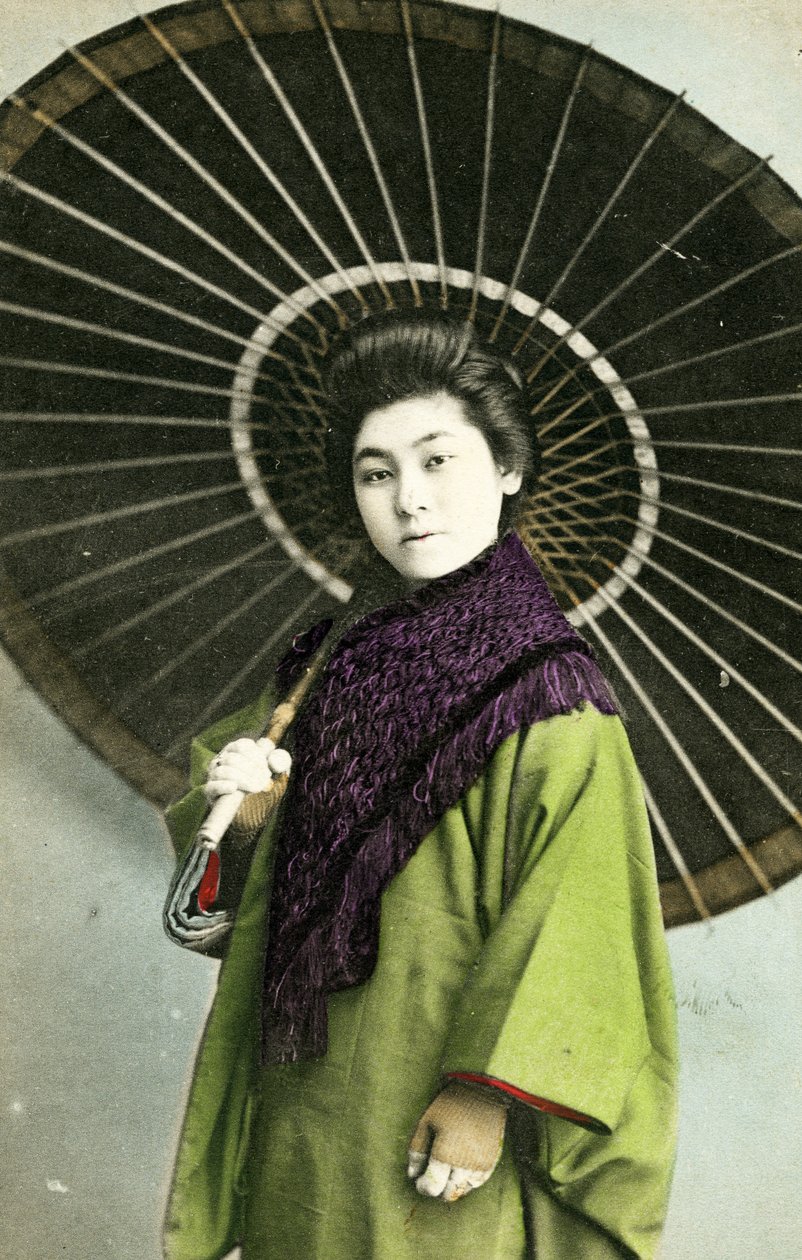 Japanese Woman with Parasol, c.1910 by Japanese Photographer