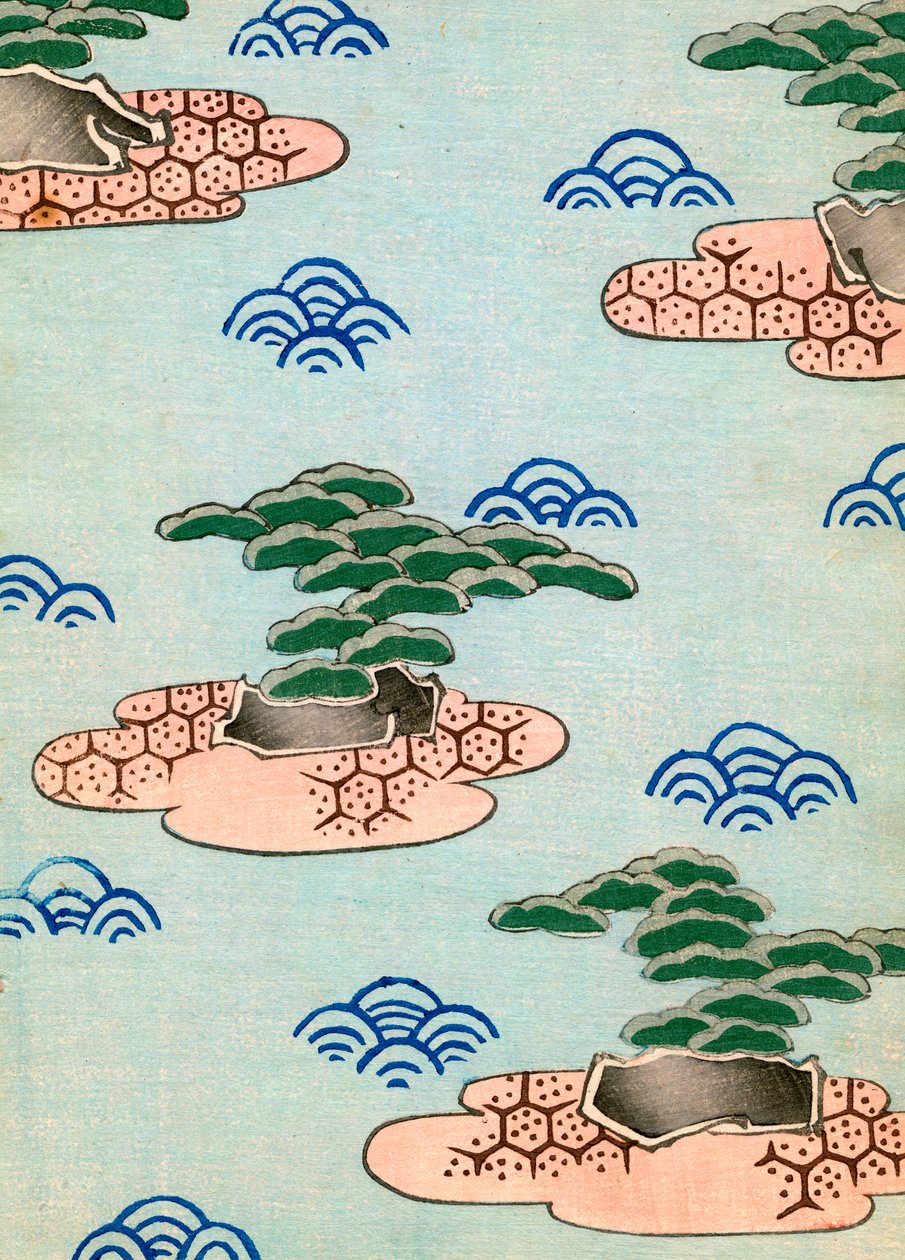 Woodblock Print of Trees on Islands by Japanese School