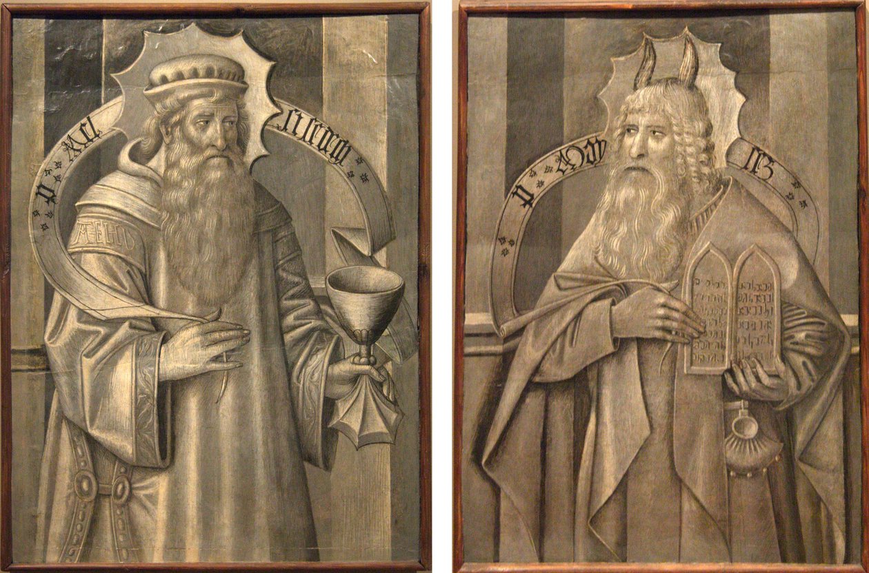 Compartments of the Reverse of the Predella of Santa Maria de Ripoll - Melchizedek and Moses by Jaume Huguet