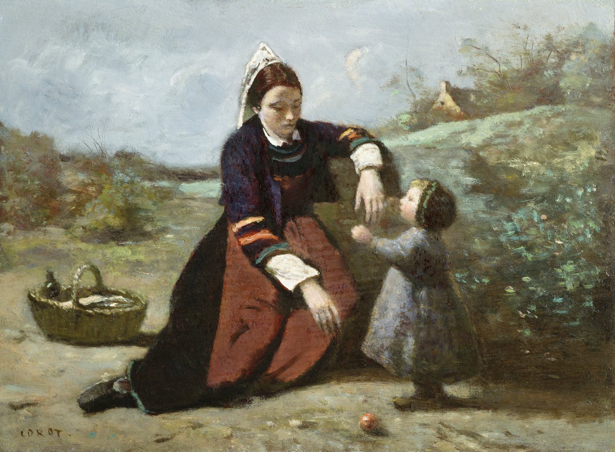 Breton Woman and Her Little Girl, 1855-65 by Jean Baptiste Camille Corot