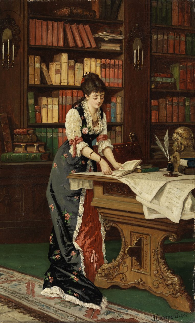 Young Woman Reading in a Library Room by Jean Baptiste II Charpentier