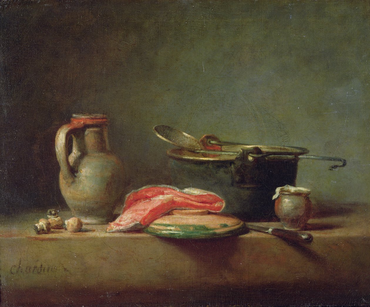 Copper Cauldron with a Pitcher and a Slice of Salmon by Jean Baptiste Simeon Chardin