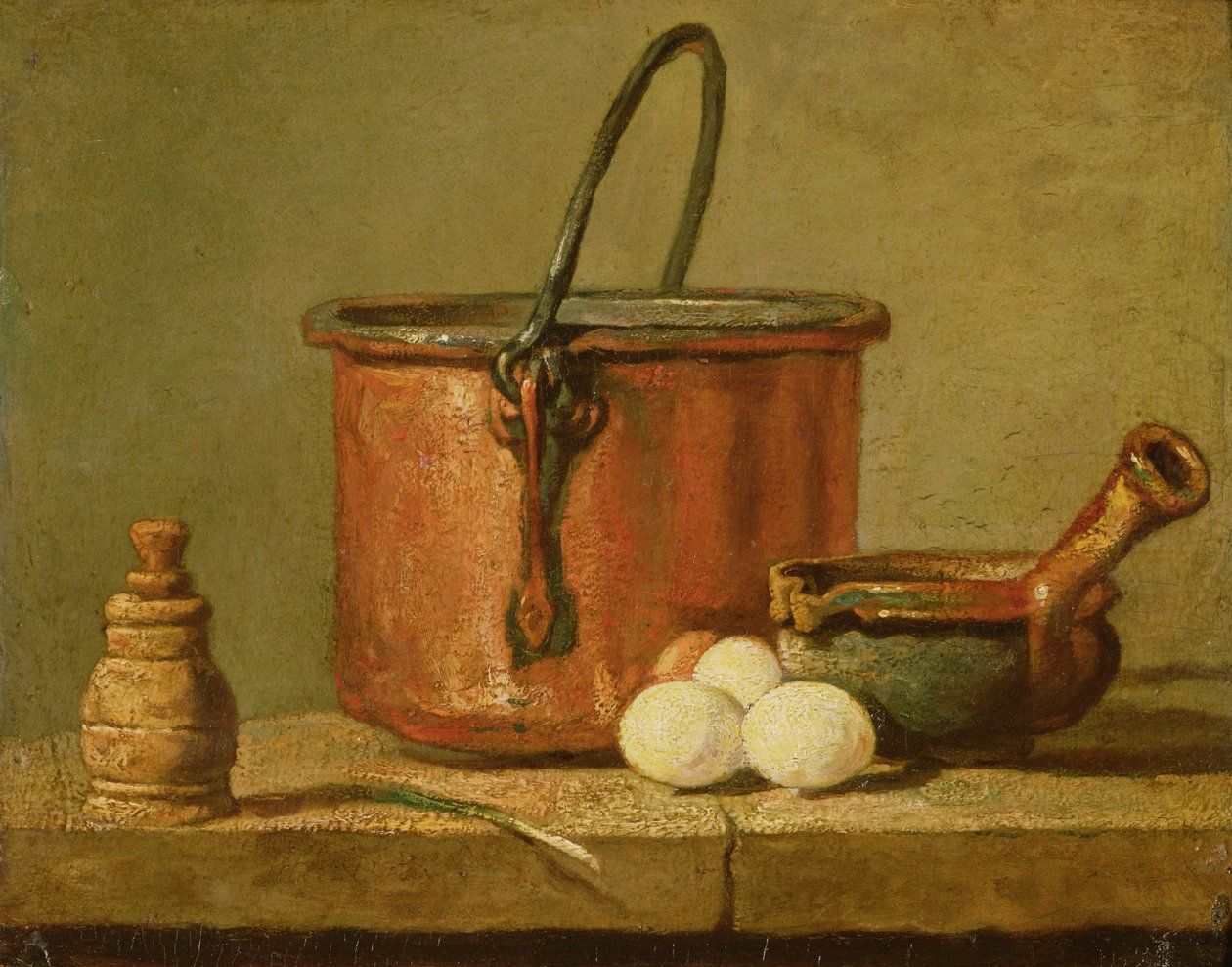 Still Life of Cooking Utensils, Cauldron, Frying Pan and Eggs by Jean Baptiste Simeon Chardin
