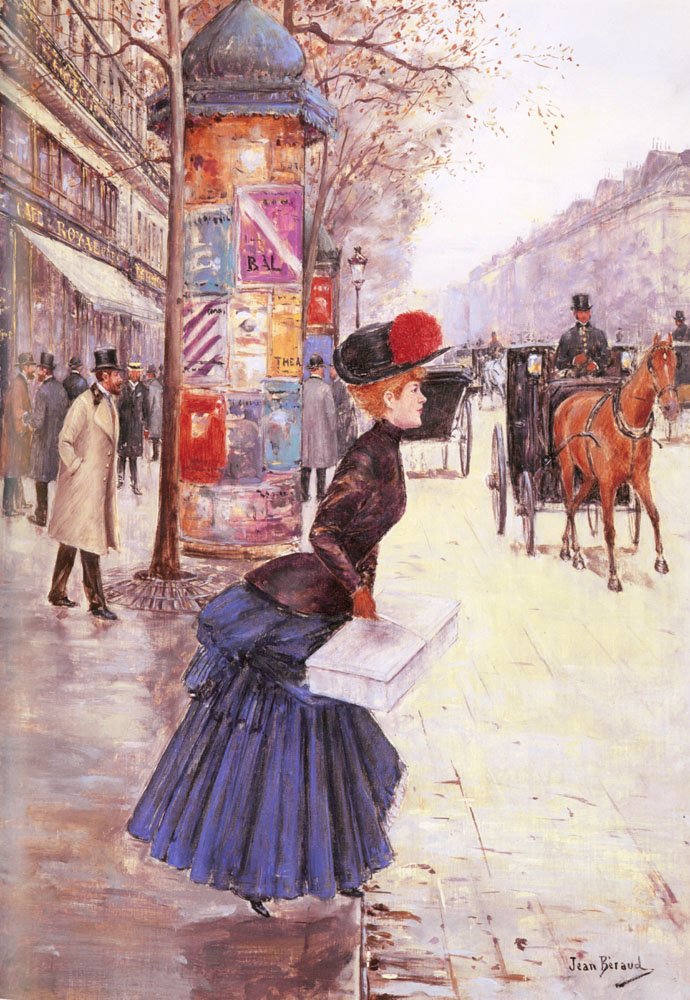 Young Woman Crossing the Boulevard by Jean Beraud