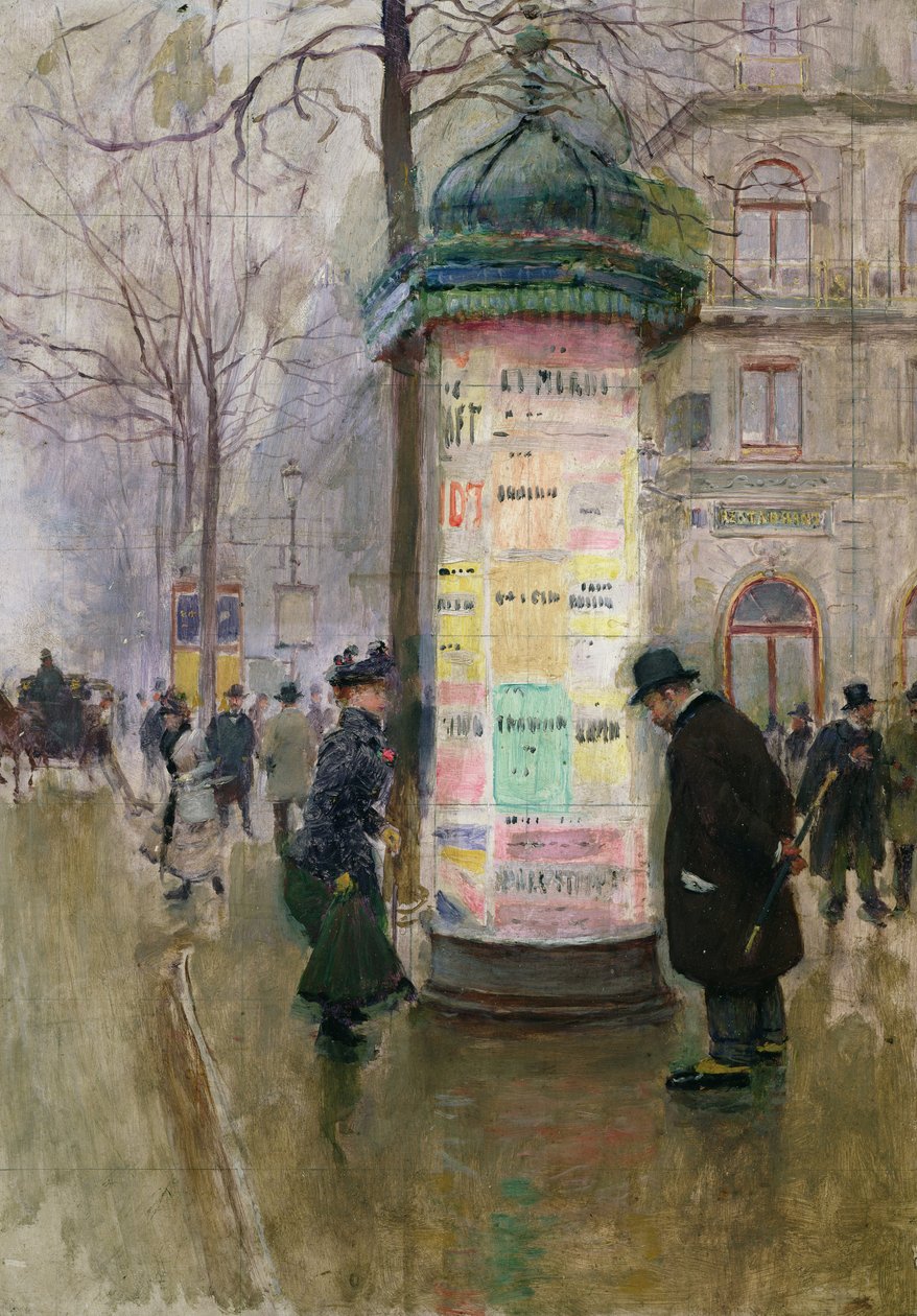 The Colonne Morris, c.1885 by Jean Beraud