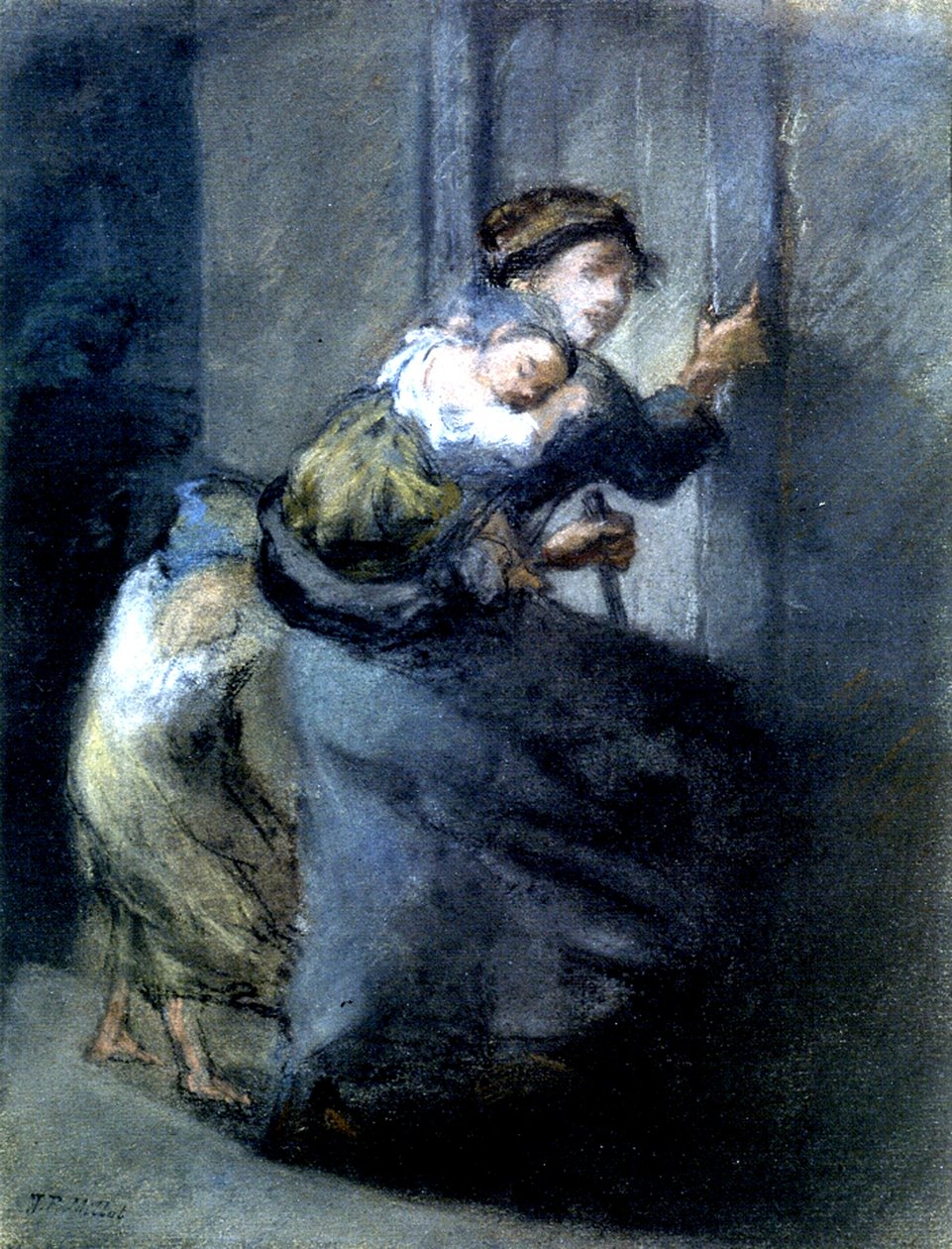 A Mother Fleeing with Two Children by Jean Francois I Millet