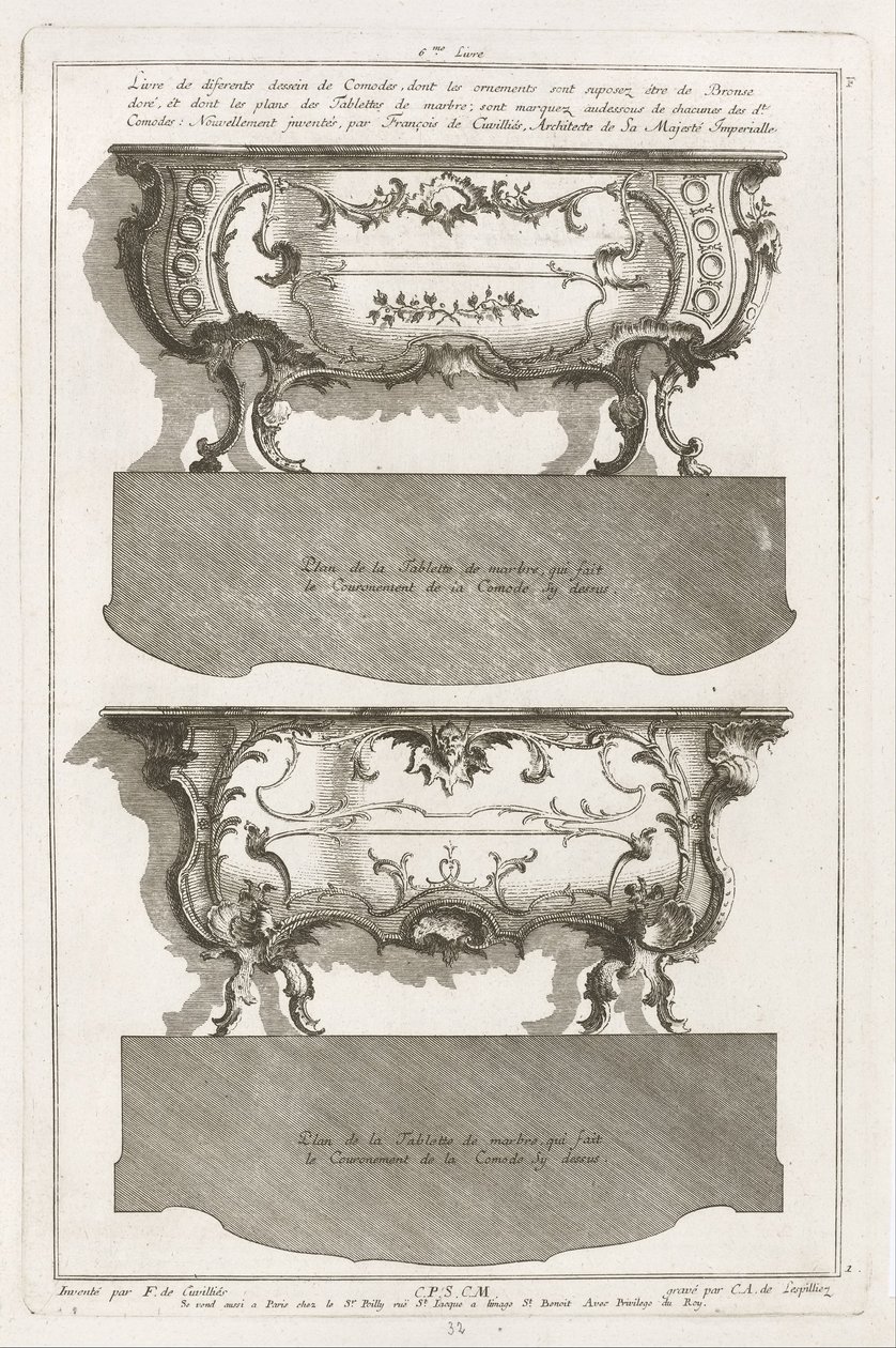 Deux Differents Desseins de Comodes by Jean François Cuvilliés