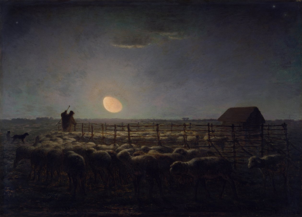 The Sheepfold, Moonlight by Jean Francois Millet