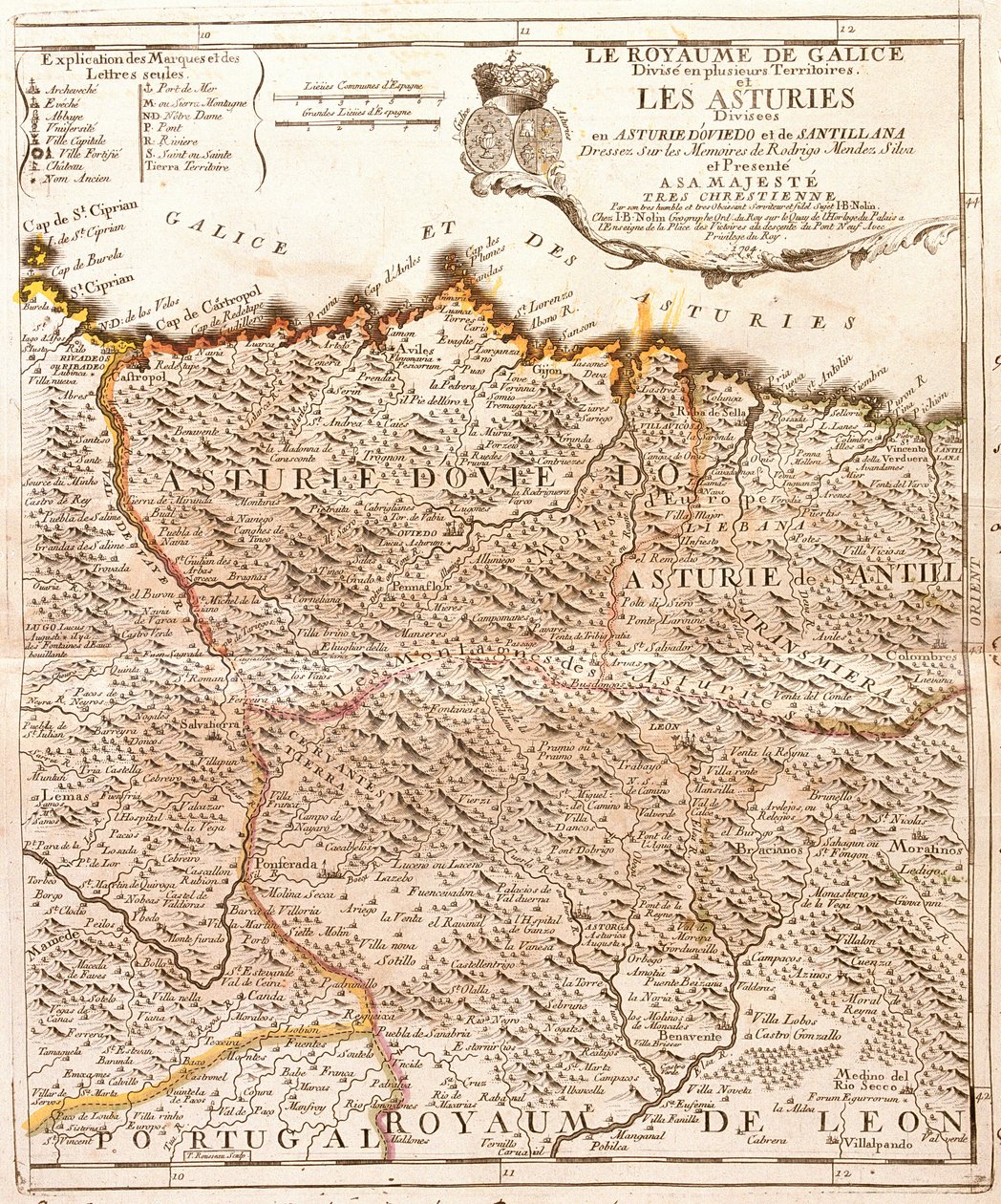 Map of Asturias (Spain) by Jean Baptiste Nolin