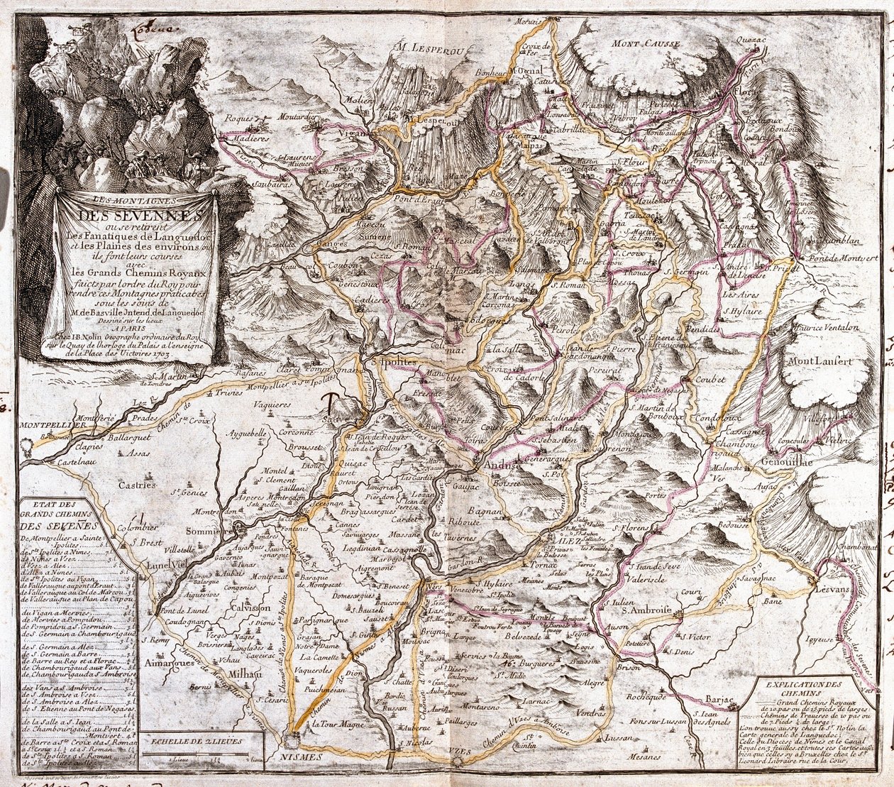 Map of the Cevennes (France) by Jean Baptiste Nolin