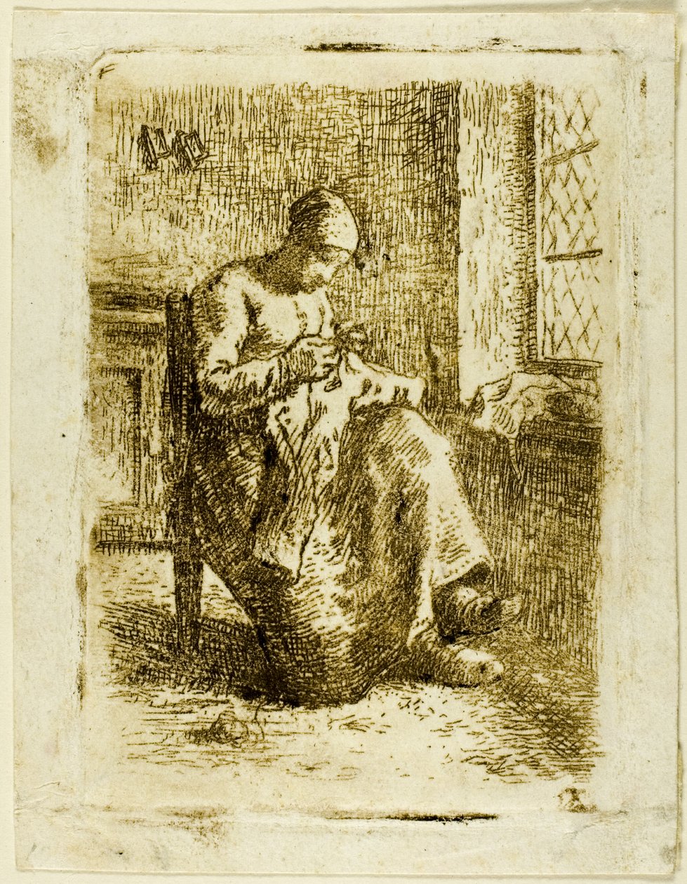 A Woman Sewing by Jean Francois Millet