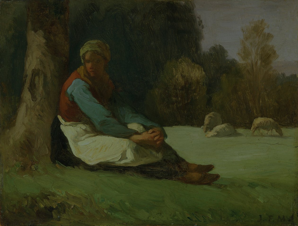 Seated shepherdess, c1850s by Jean Francois Millet