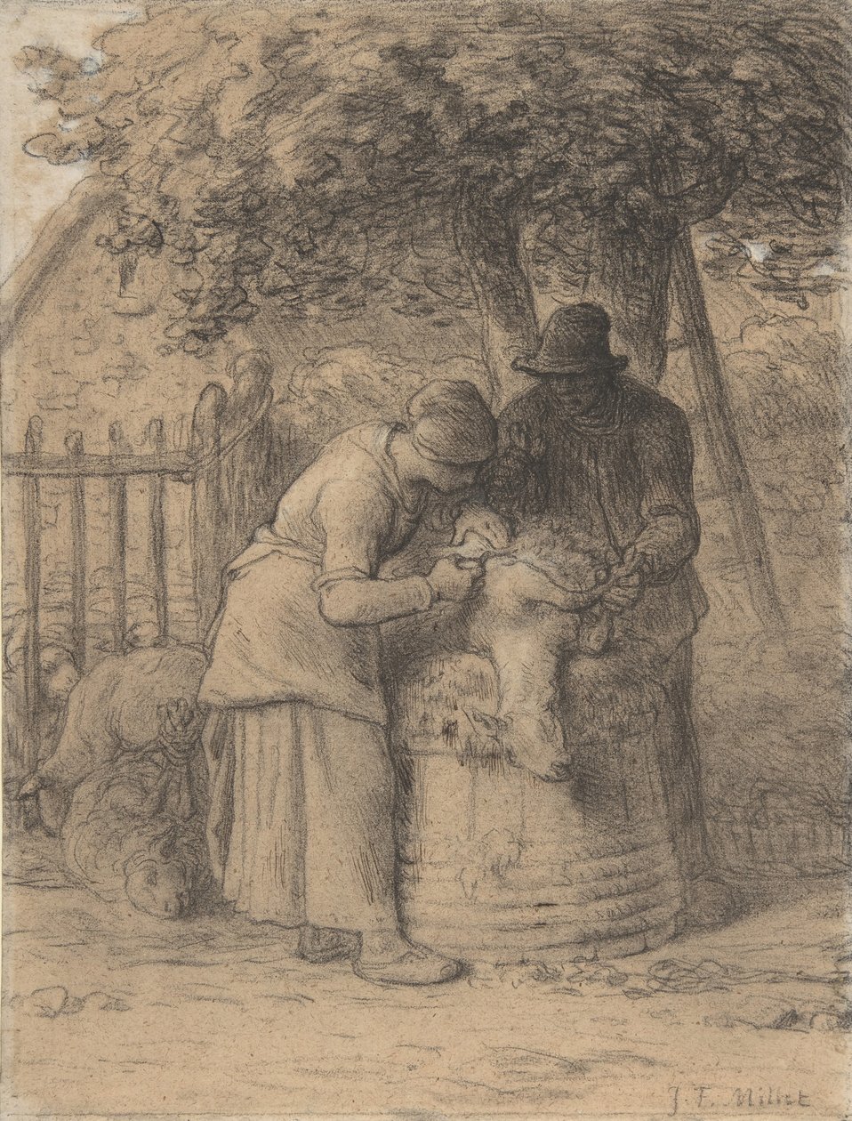 Sheepshearing Beneath a Tree by Jean Francois Millet