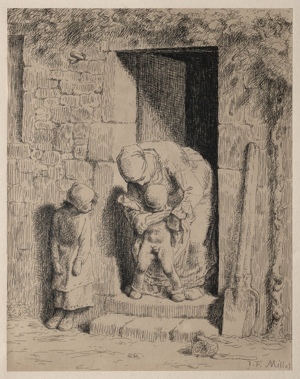The Maternal Precaution by Jean Francois Millet