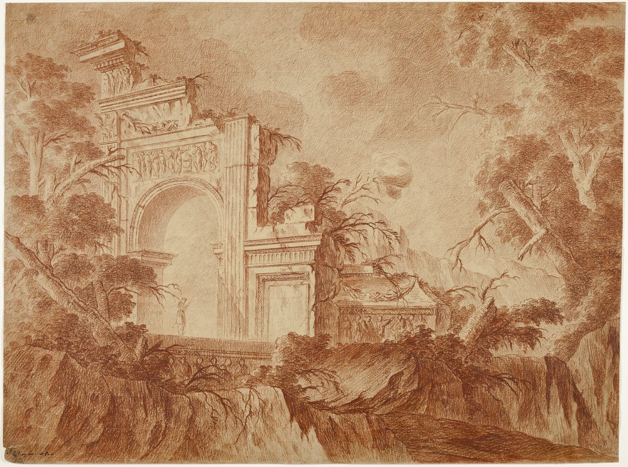 Figure Standing in Classical Ruins by Jean Laurent Legeay