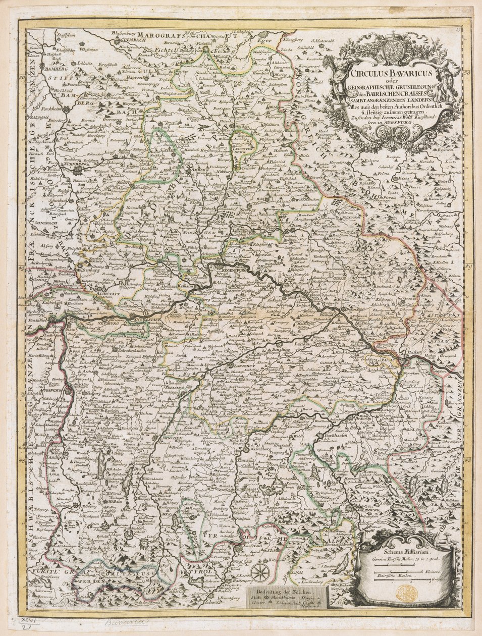 Map of Bavaria, c.1695 (coloured engraving) by Jeremias Wolff