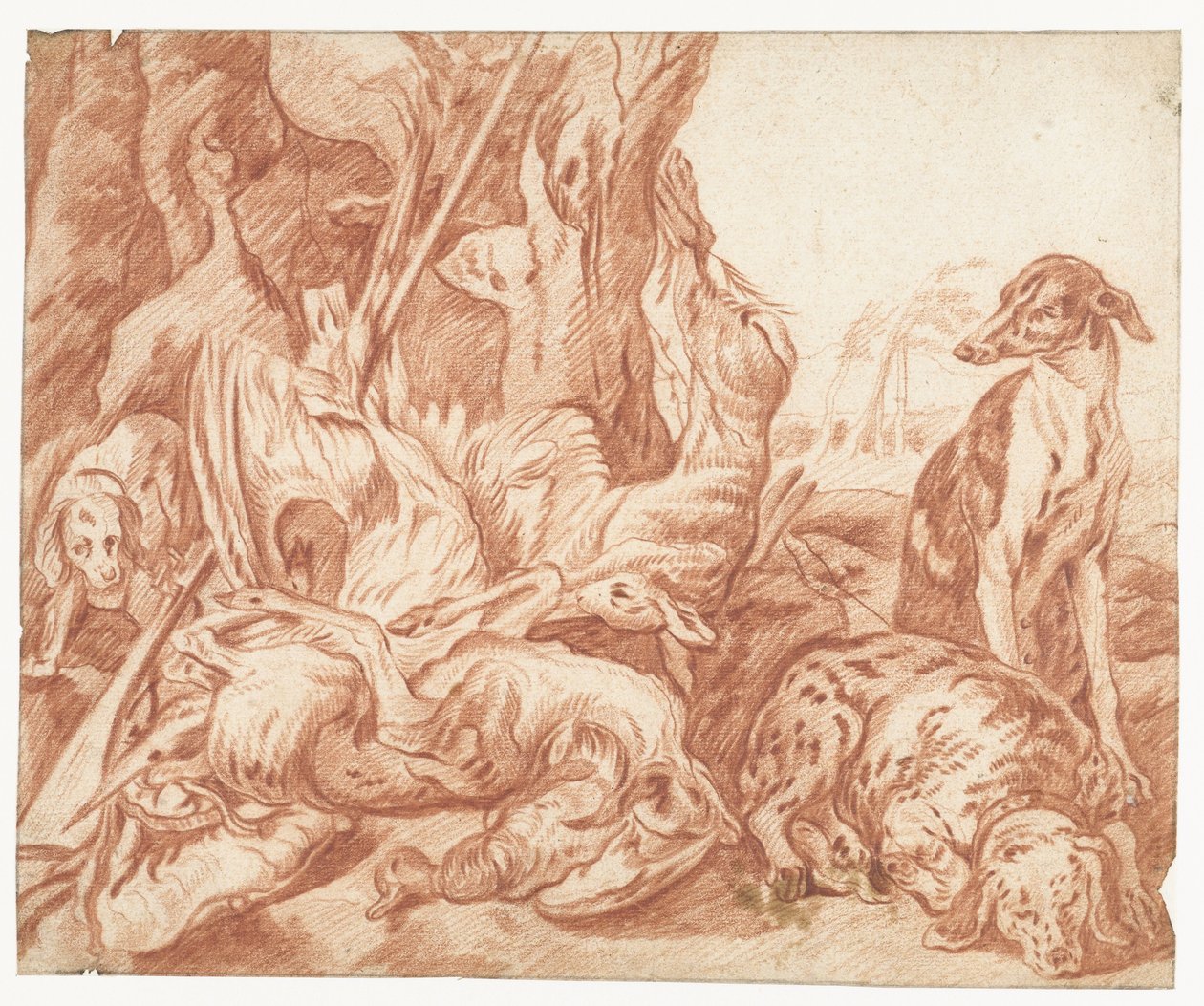 Still Life of Hunting Trophies with Hunting Dogs by Joannes Fijt (possibly)