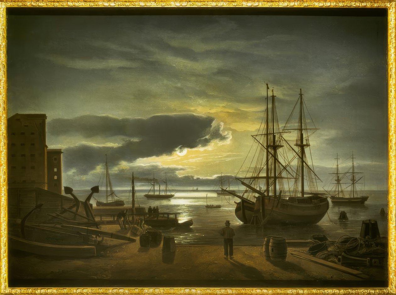 Copenhagen Harbor by Moonlight by Johan Christian Dahl