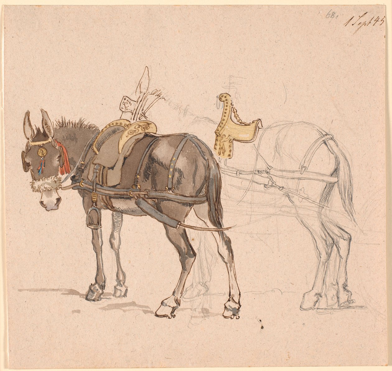 Two Harnessed Mules by Johan Thomas Lundbye