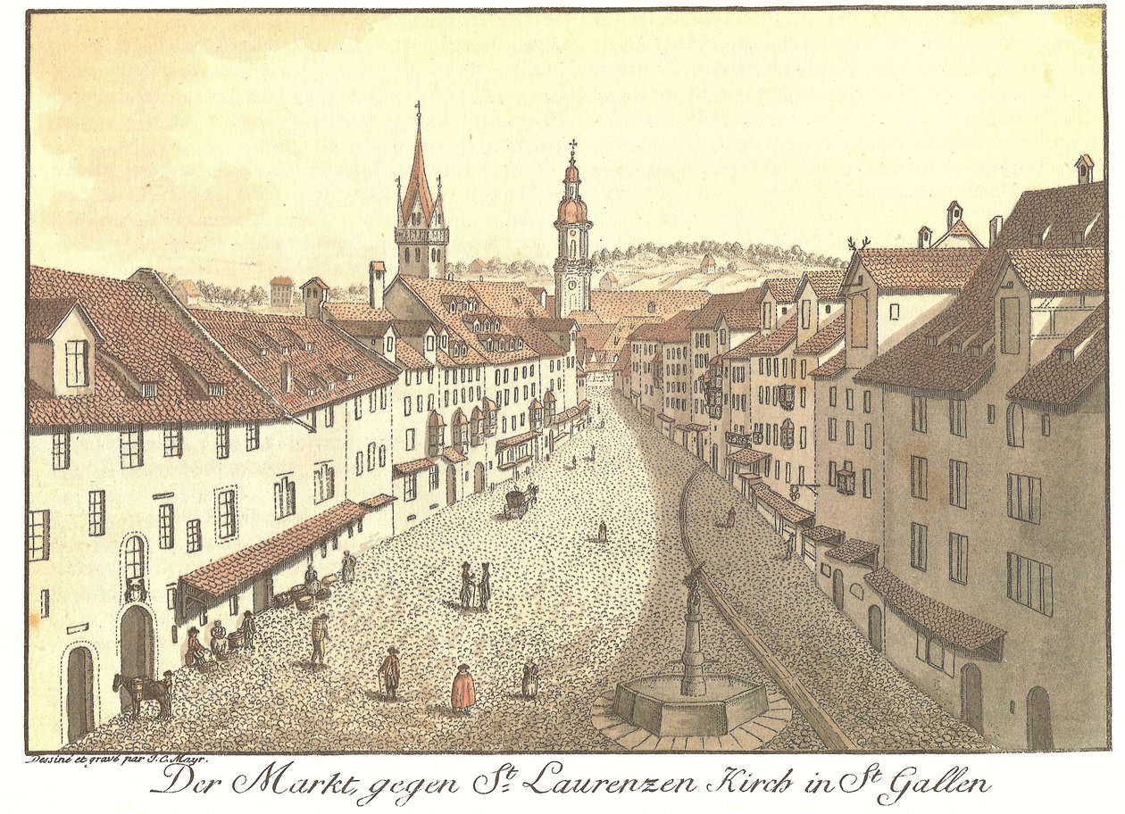 The Market towards St. Laurenzen Church in St. Gallen by Johann Conrad Mayr
