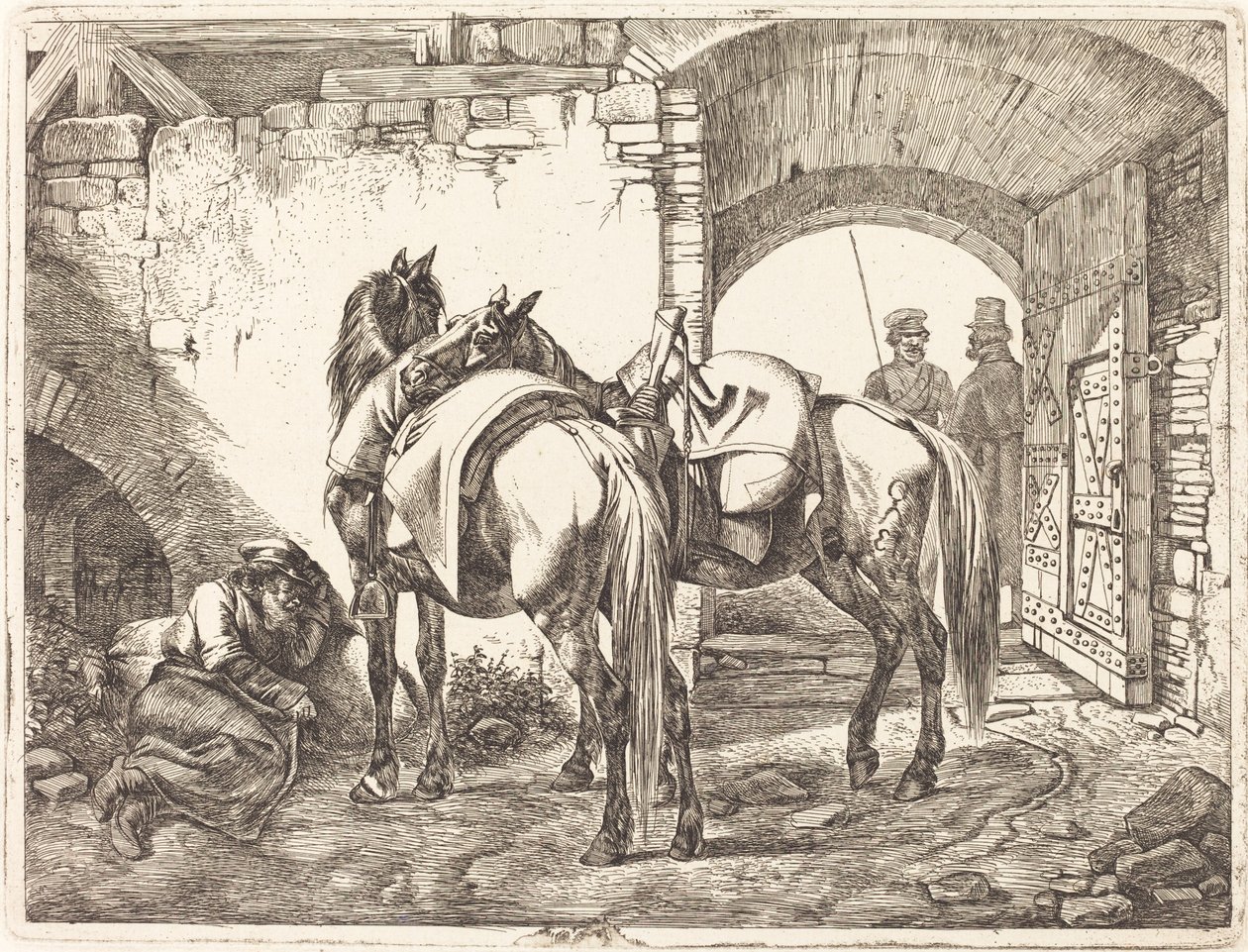 Cossack Horses in a Courtyard by Johann Adam Klein